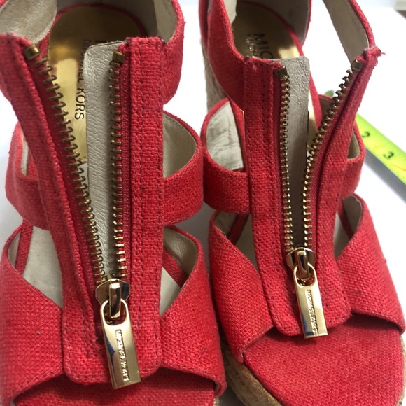 MICHAEL Michael Kors Linen Wedge Sandals Spiced Coral Size 5 - Picture 14 of 14